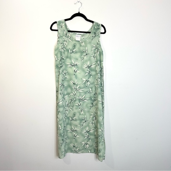 Vintage green bamboo print midi dress M - Picture 4 of 11